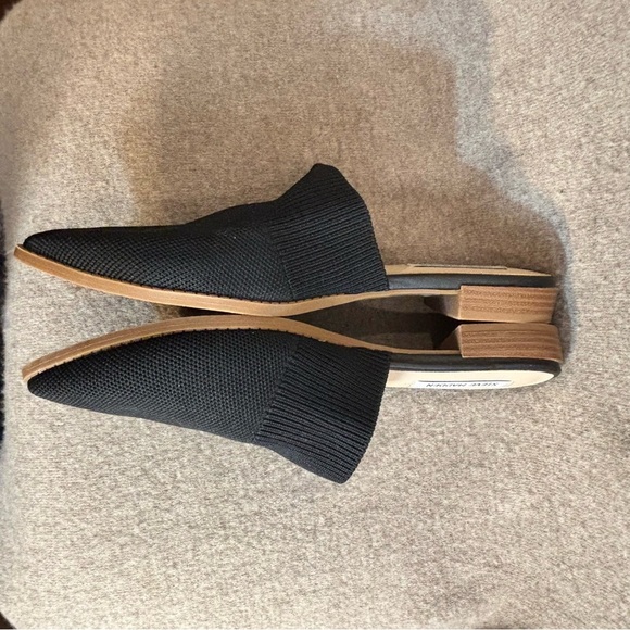 STEVE MADDEN Sz 9 (estimated) Stretchy Top Fabric Pointy Slip On Black Mules - Picture 5 of 10